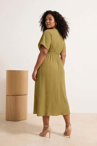 Trendyol Curve Women's Khaki Floral Maxi Short Casual A-line Plus Size Dress