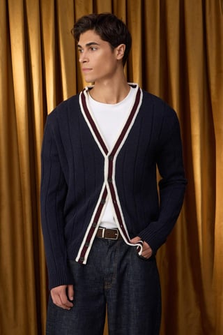 TRENDYOL MAN Men's Dark blue Color block Long Regular fit Cardigans