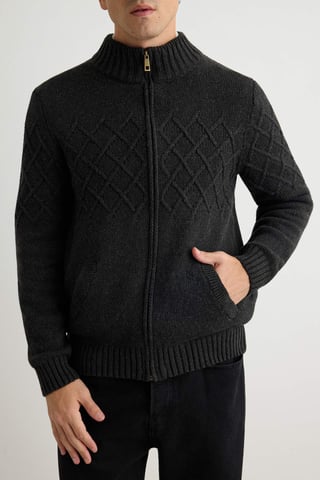 TRENDYOL MAN Men's Gray Diamond pattern Long Regular fit Cardigans