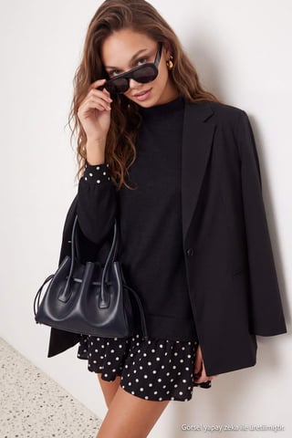 TRENDYOLMİLLA Women's Black Polka dot Short / Mini Long Casual Shift Dresses
