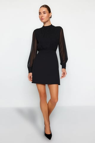 TRENDYOLMİLLA Women's Black Plain Short / Mini Long Evening / Daily A-line Dresses
