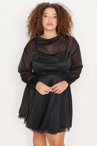 Trendyol Curve Women's Black Plain Short / Mini Long Stylish/Night Skater Plus Size Dress