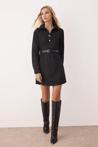 TRENDYOLMİLLA Women's Black Plain Extra Short / Super Mini Long Casual A-line Dresses