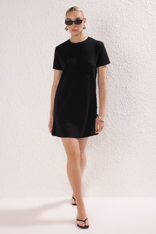 TRENDYOLMİLLA Women's Black Plain Short / Mini Short Casual Shift Dresses