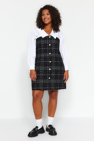Trendyol Curve Dam Svart Rutig Kort / Mini Lång Casual Bodycon Plus size Klänning