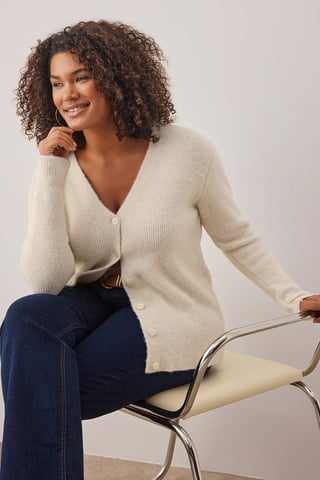 Trendyol Curve Dam Ecru Enfärgad Lång Regular fit Plus size Koftor
