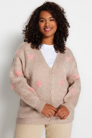 Trendyol Curve Dam Ecru Hjärtan Lång Relaxed fit Plus size Koftor