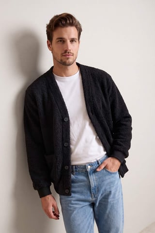 TRENDYOL MAN Men's Black Plain Long Oversize Cardigans