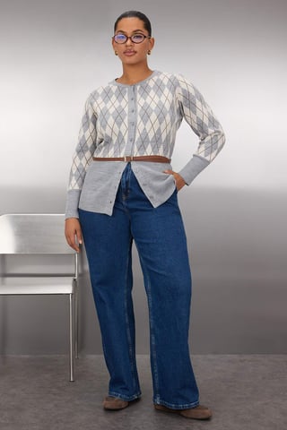 Trendyol Curve Dam Grå Rutmönster Lång Regular fit Plus size Koftor