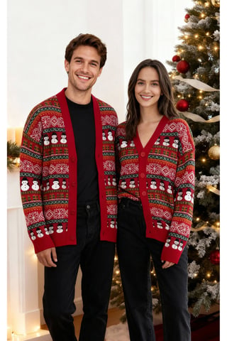 TRENDYOL MAN Men's Multicolor Christmas Long Regular fit Cardigans