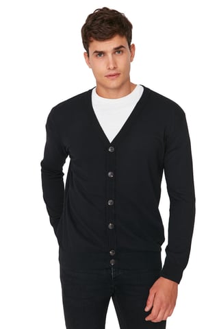 TRENDYOL MAN Men's Black Plain Long Fitted Cardigans