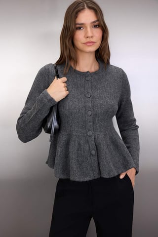 TRENDYOLMİLLA Women's Gray Plain Long Regular fit Cardigans