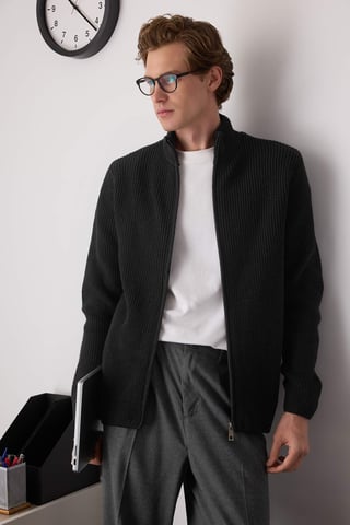 TRENDYOL MAN Men's Black Plain Long Regular fit Cardigans