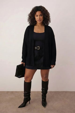 Trendyol Curve Women's Black Plain Long Regular fit Plus Size Cardigans