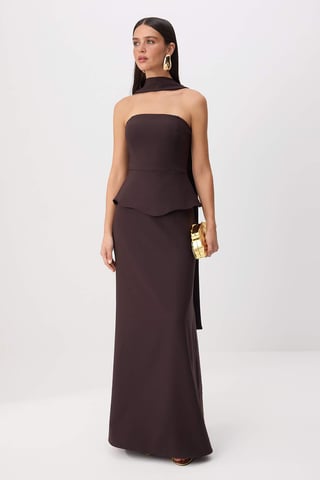 TRENDYOLMİLLA Women's Brown Plain Maxi Sleeveless Mermaid Evening & Prom Dress