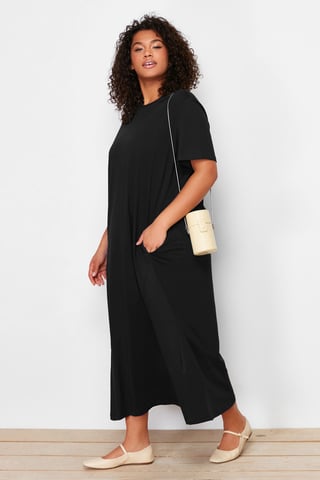 Trendyol Curve Women's Black Plain Maxi Short Casual Shift Plus Size Dress