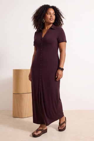 Trendyol Curve Women's Brown Plain Maxi Short Shift Plus Size Dress