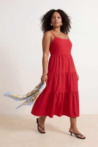 Trendyol Curve Women's Red Plain Maxi Sleeveless Casual A-line Plus Size Dress