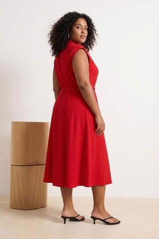 Trendyol Curve Women's Red Plain Maxi Sleeveless Casual Shift Plus Size Dress