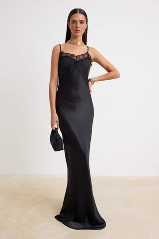 TRENDYOLMİLLA Women's Black Plain Maxi Sleeveless Graduation / Prom Shift Evening & Prom Dress
