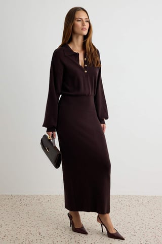 TRENDYOLMİLLA Women's Brown Plain Maxi Long Bodycon Dresses
