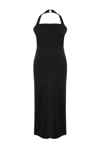 Trendyol Curve Women's Black Plain Maxi Sleeveless Stylish/Night Shift Plus Size Dress