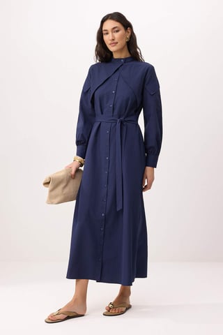 Trendyol Modest Women's Dark blue Plain Maxi Long Skater Modest Dresses
