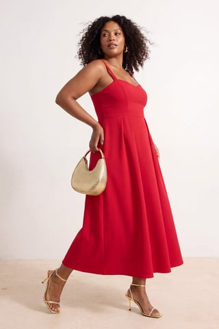 Trendyol Curve Women's Red Plain Maxi Sleeveless Party A-line Plus Size Dress