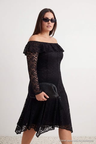 Trendyol Curve Women's Black Plain Maxi Long A-line Plus Size Dress