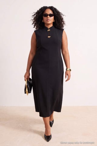 Trendyol Curve Women's Black Plain Maxi Sleeveless Bodycon Plus Size Dress