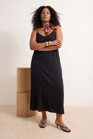 Trendyol Curve Women's Black Plain Maxi Sleeveless Casual A-line Plus Size Dress