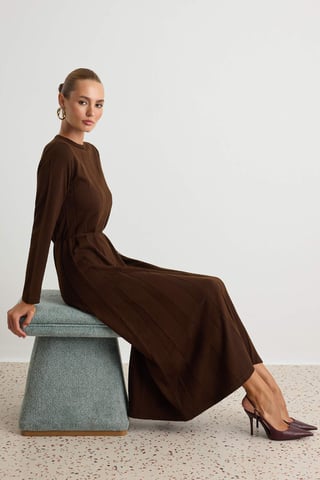 Trendyol Modest Women's Brown Plain Maxi Long Casual A-line Modest Dresses