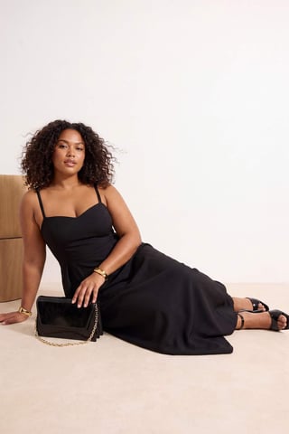 Trendyol Curve Women's Black Plain Maxi Sleeveless Party A-line Plus Size Dress