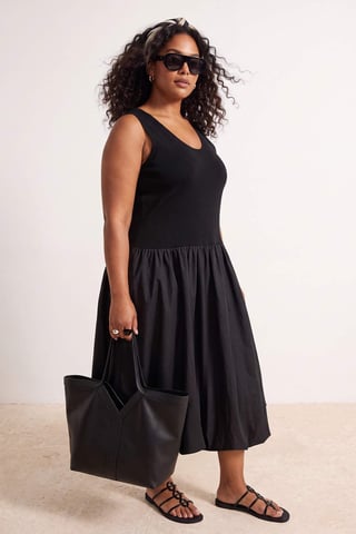 Trendyol Curve Women's Black Plain Maxi Sleeveless A-line Plus Size Dress