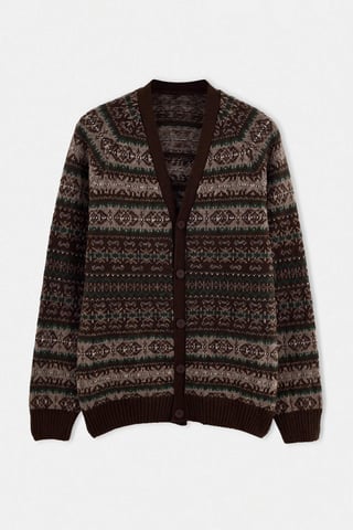 TRENDYOL MAN Men's Brown Ethnic pattern Long Fitted Cardigans