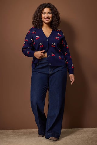 Trendyol Curve Dam Mörkblå Geometriskt mönster Lång Regular fit Plus size Koftor