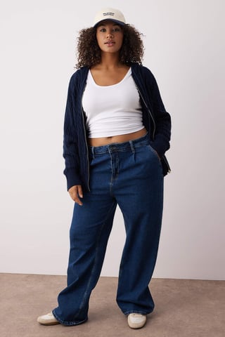 Trendyol Curve Dam Mörkblå Flätstickat Lång Regular fit Plus size Koftor