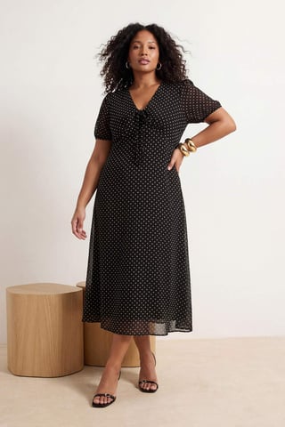 Trendyol Curve Women's Black Polka dot Maxi Short Casual A-line Plus Size Dress