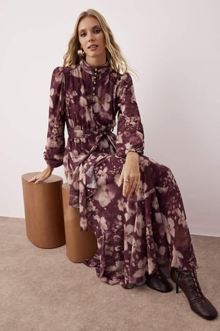 Trendyol Modest Women's Purple Geometric pattern Maxi Long Casual Skater Modest Dresses