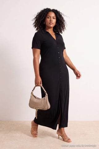 Trendyol Curve Women's Black Plain Maxi Short Shift Plus Size Dress