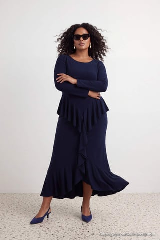 Trendyol Curve Women's Dark blue Plain Maxi Long Bodycon Plus Size Dress