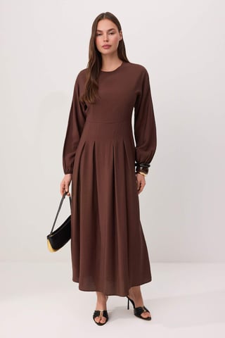 Trendyol Modest Women's Brown Plain Maxi Long Skater Modest Dresses