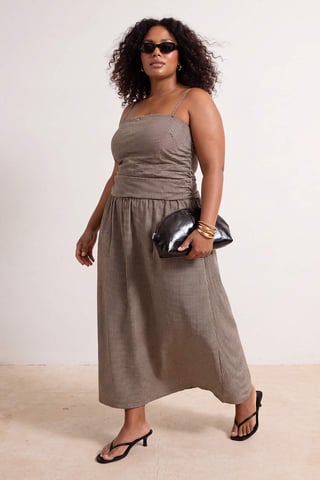Trendyol Curve Women's Black Plaid Maxi Sleeveless A-line Plus Size Dress