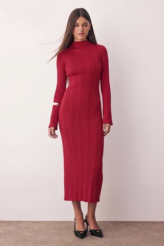 TRENDYOLMİLLA Women's Red Plain Maxi Long Casual Bodycon Dresses