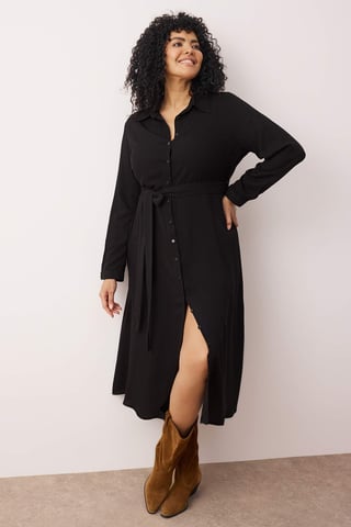 Trendyol Curve Women's Black Plain Maxi Long Casual Shirt dress Plus Size Dress