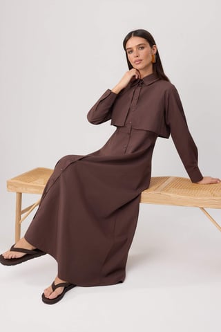 Trendyol Modest Women's Brown Plain Maxi Long Skater Modest Dresses