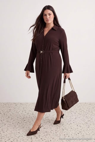 Trendyol Curve Women's Brown Plain Maxi Long Shift Plus Size Dress