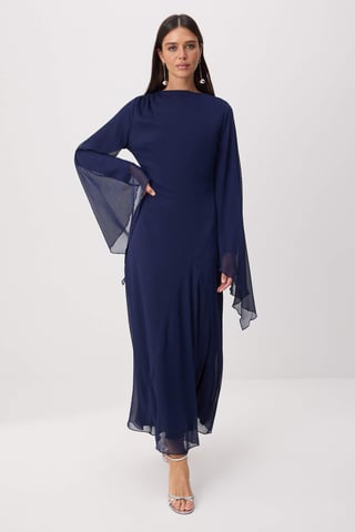 Trendyol Modest Women's Dark blue Plain Maxi Long Stylish/Night Shift Modest Dresses