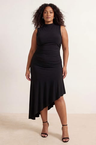 Trendyol Curve Women's Black Plain Maxi Sleeveless Casual Skater Plus Size Dress