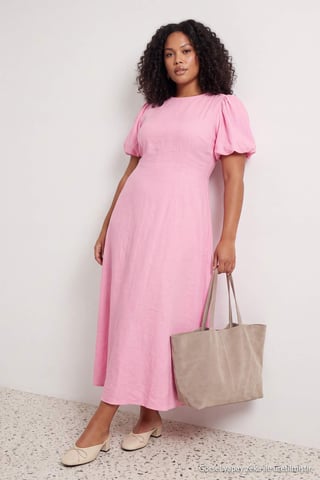 Trendyol Curve Women's Pink Plain Maxi Short A-line Plus Size Dress